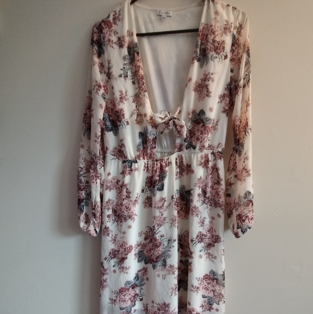 Floral dress long sheer beautiful and elegant ties in the front low cut.